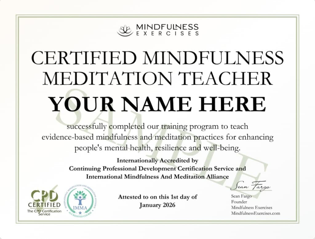 Sample Certified Mindfulness Meditation Teacher certificate