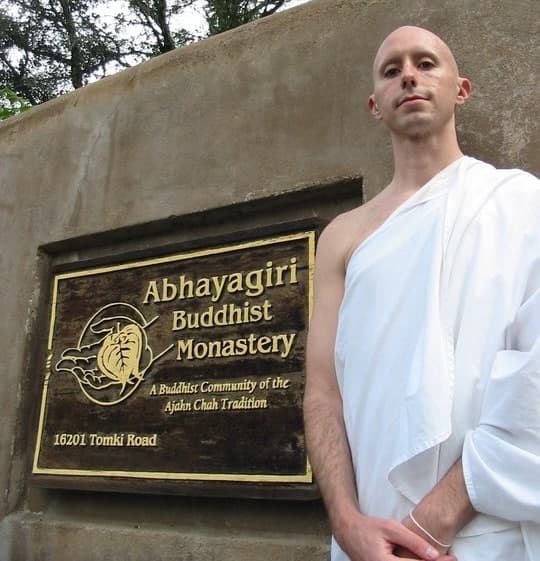 Sean Fargo as a Buddhist monk at the Abhayagiri Buddhist Monastery, a community in the Ajahn Chah tradition of Thai Theravada Buddhism