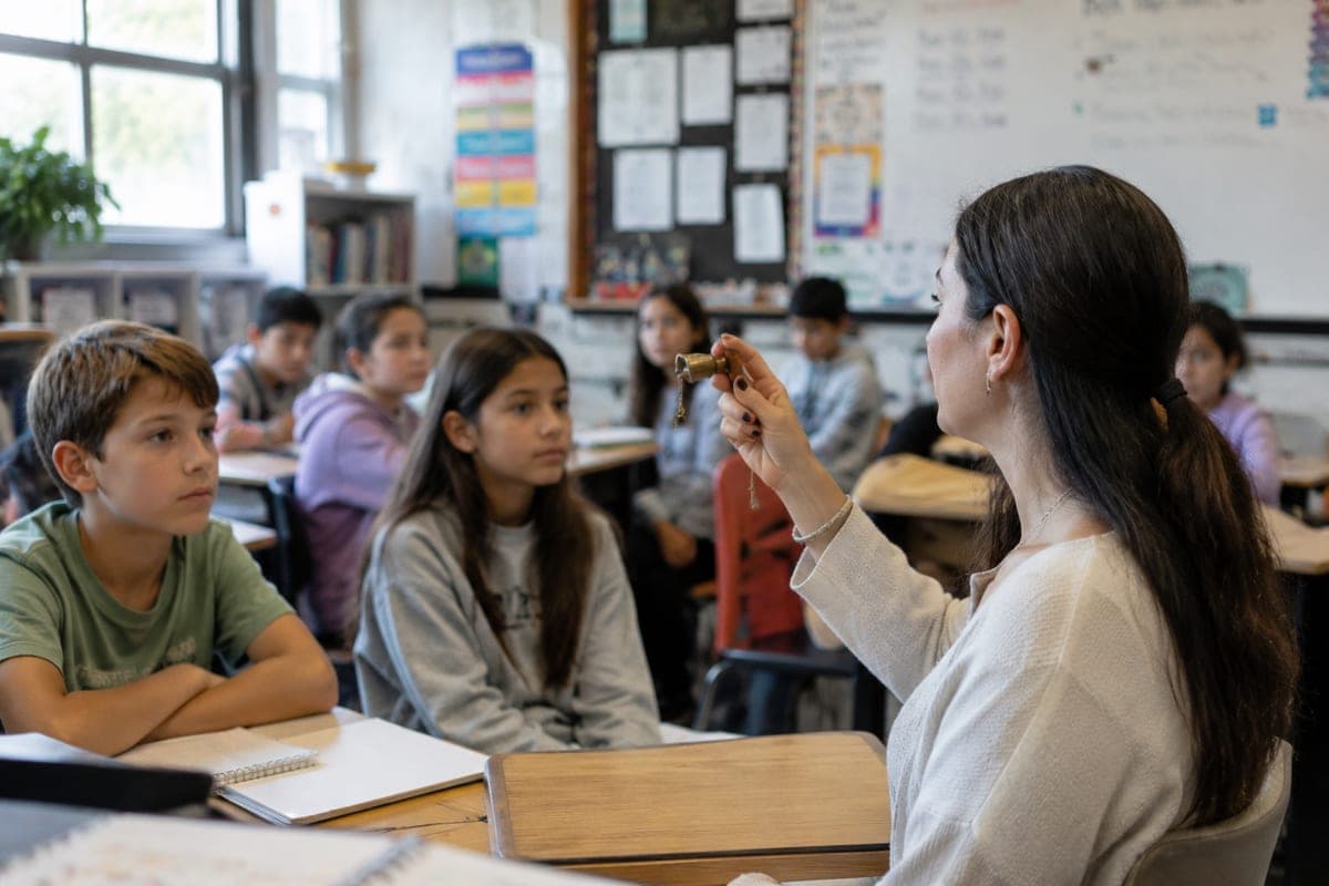 Students practicing mindful listening during a classroom activity