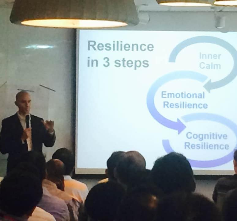 Sean Fargo delivering a 'Resilience in 3 steps' keynote at Singtel, Singapore