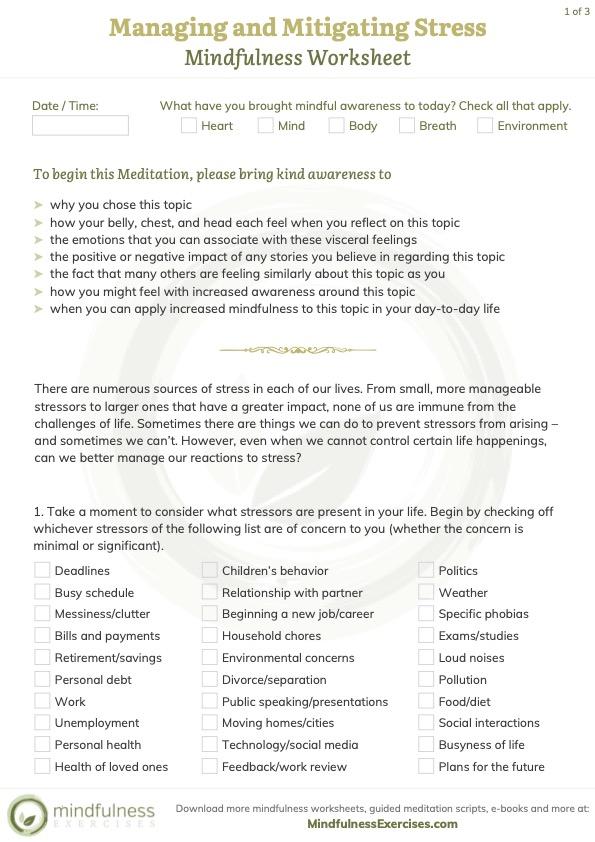 Sample Mindfulness Worksheet
