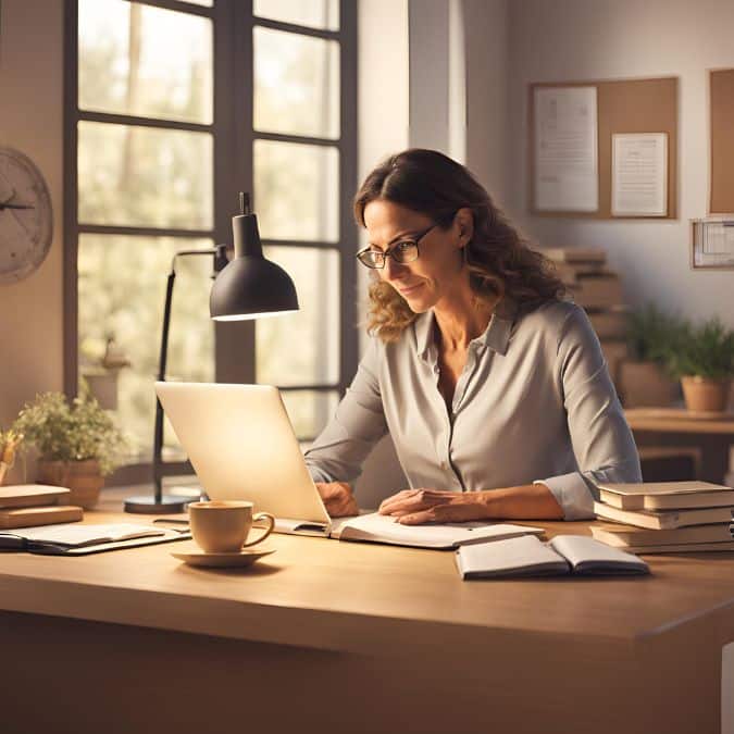 Relaxed Mindfulness Meditation Teacher at a Desk